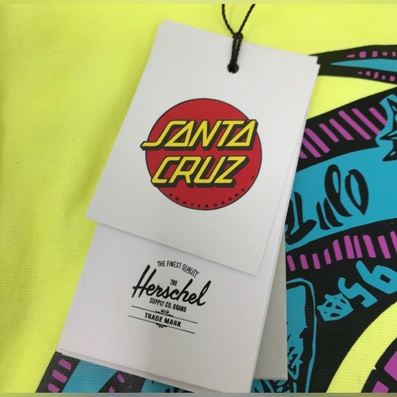 💚💚 Santa Cruz x Herschel Supply Co. Canvas ToteBag,neon green-yellow ~17” - Picture 2 of 6